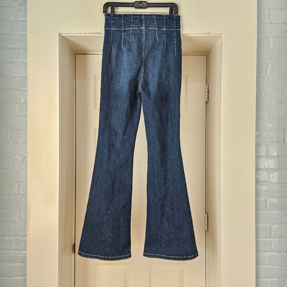 Free People We The Jayde High Waisted Western Boho Dark Wash Blue Flare Jeans 28 - Picture 8 of 13
